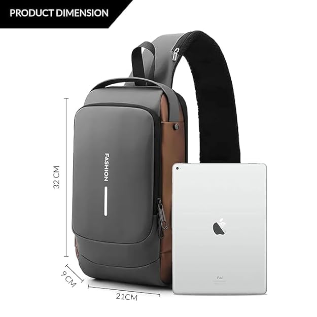 Men’s Slim Anti-Theft Crossbody Sling Bag (Grey & Golden)