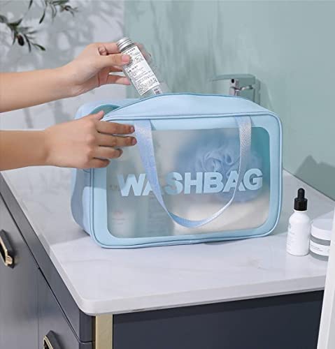 Transparent Makeup & Toiletry Bag Set – Light Blue (3 pcs)