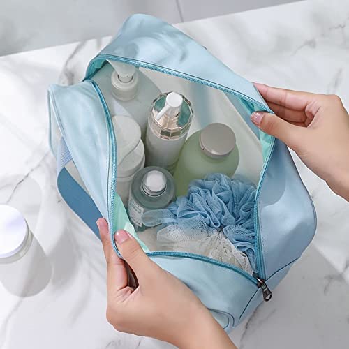 Transparent Makeup & Toiletry Bag Set – Light Blue (3 pcs)