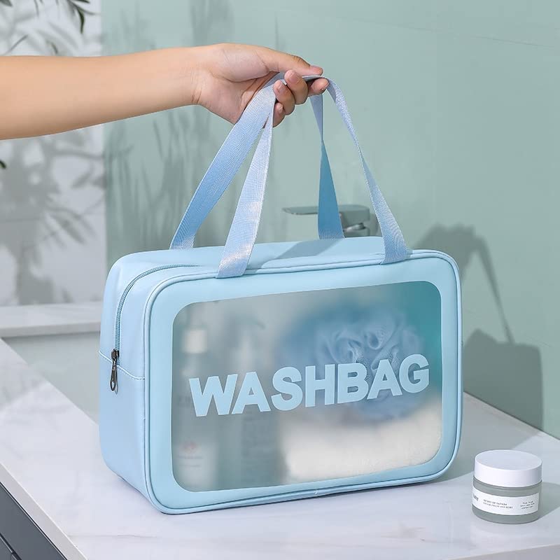 Transparent Makeup & Toiletry Bag Set – Light Blue (3 pcs)