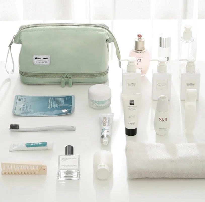 Large Waterproof Toiletry Bag – Pink & Green