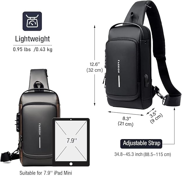 Men’s Slim Anti-Theft Crossbody Sling Bag (Black & Golden&)