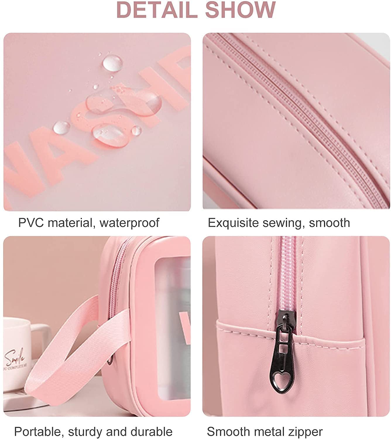 Transparent Makeup & Toiletry Bag Set – Pink (3 pcs)