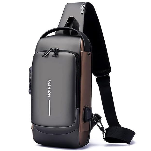 Men’s Slim Anti-Theft Crossbody Sling Bag (Grey & Golden)