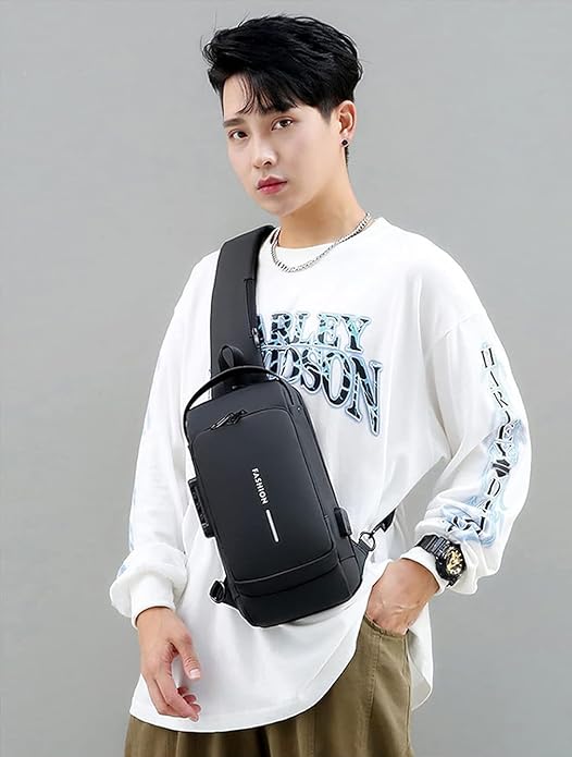 Men’s Slim Anti-Theft Crossbody Sling Bag (Black)