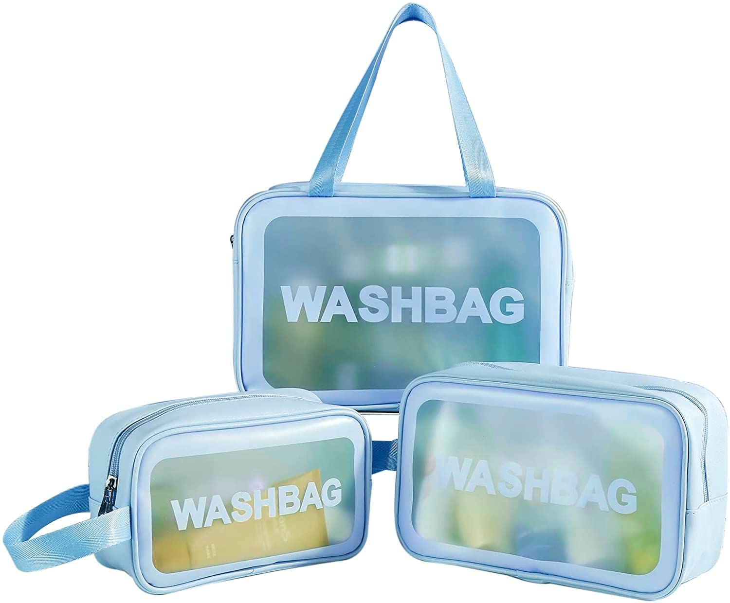 Transparent Makeup & Toiletry Bag Set – Pink (3 pcs)