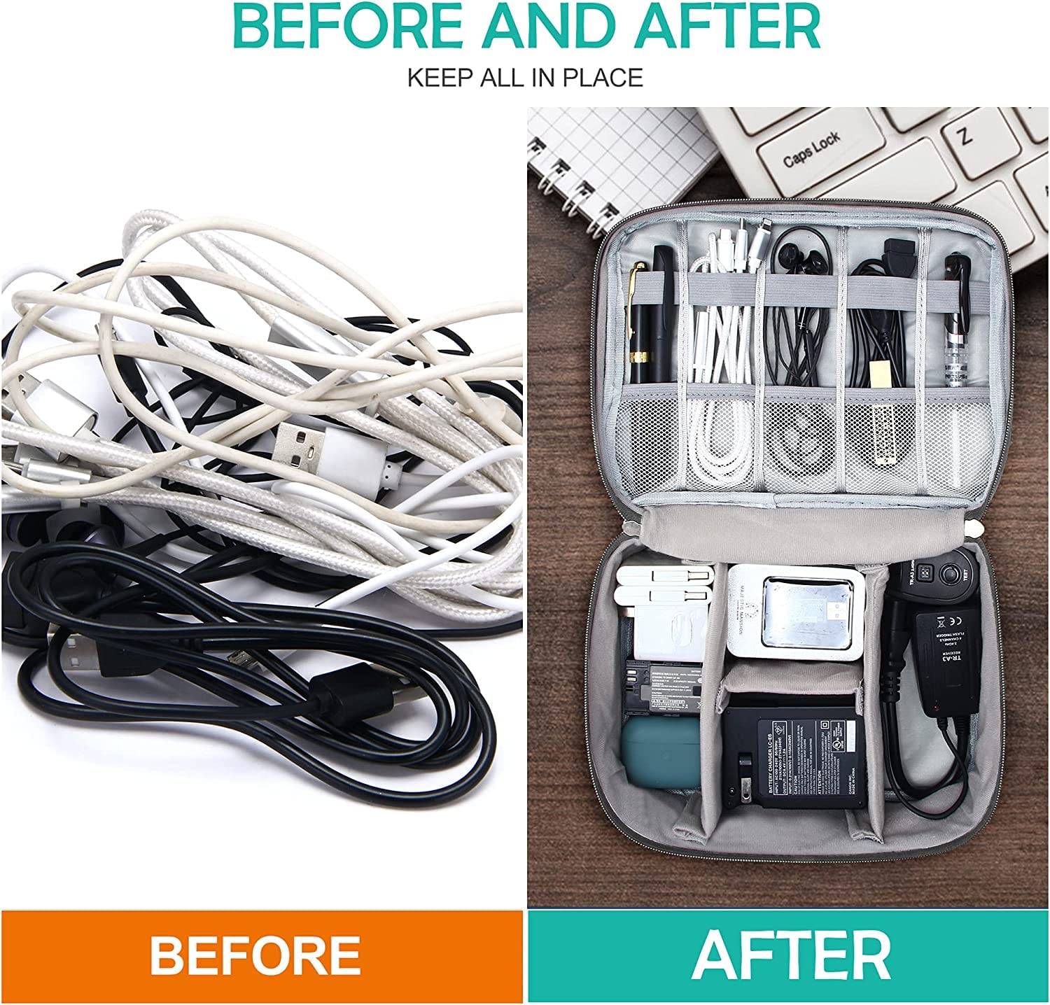 Tech Organizer Cable Bag – Grey