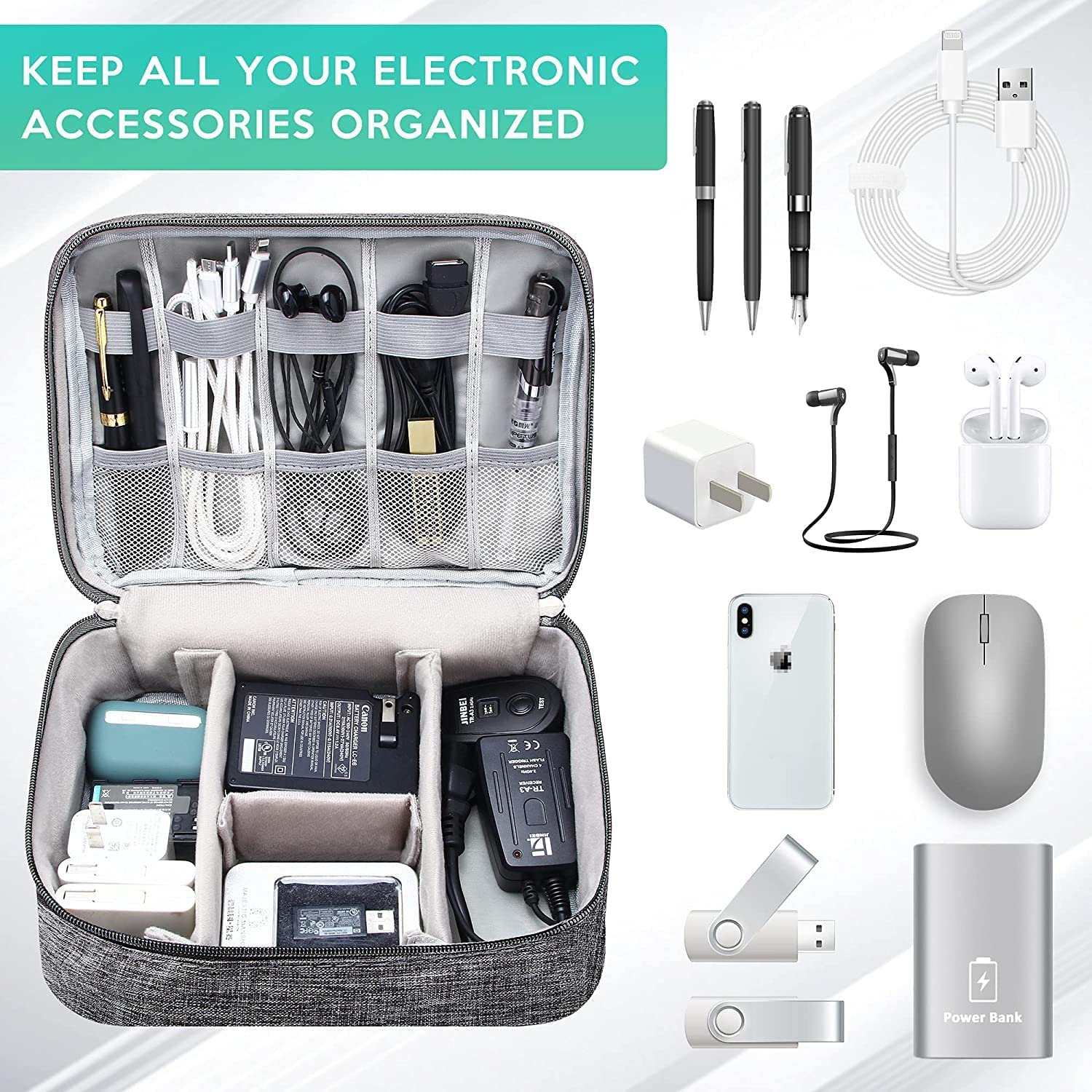 Tech Organizer Cable Bag – Grey